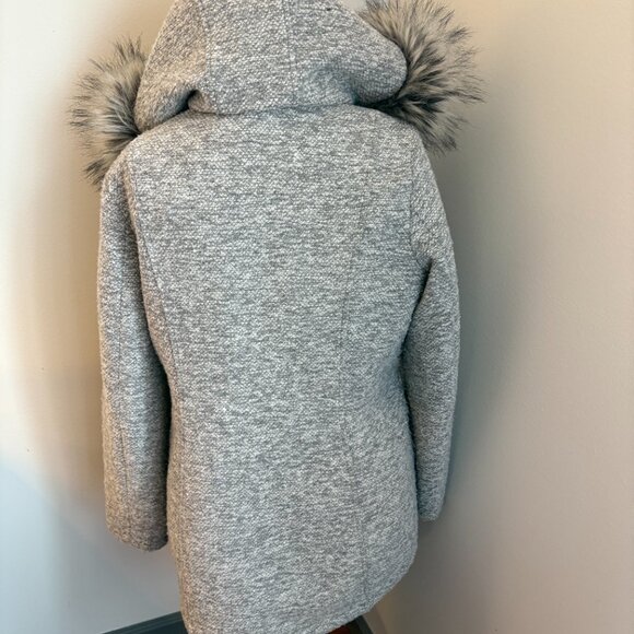 Nautica Gray Faux Fur Hooded Coat Lined Cinch Waist Women's Large - Picture 8 of 9